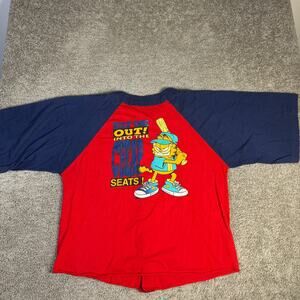 Vintage Garfield Shirt Mens XL Red Navy Baseball Belt One Out Single Stitch 90s